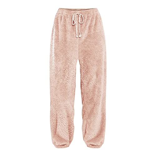 Fleece Drawstring Sherpa Wide Leg Pants with Pockets Y101
