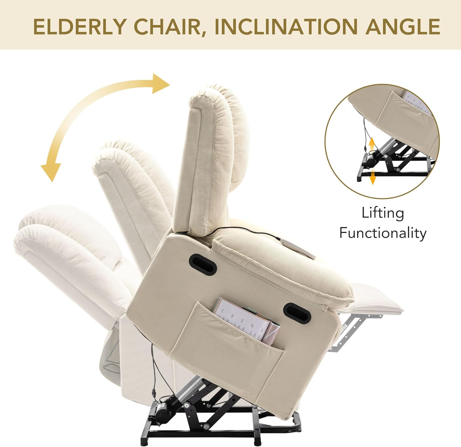 Beige Power Lift Massage Recliner Chair R3311