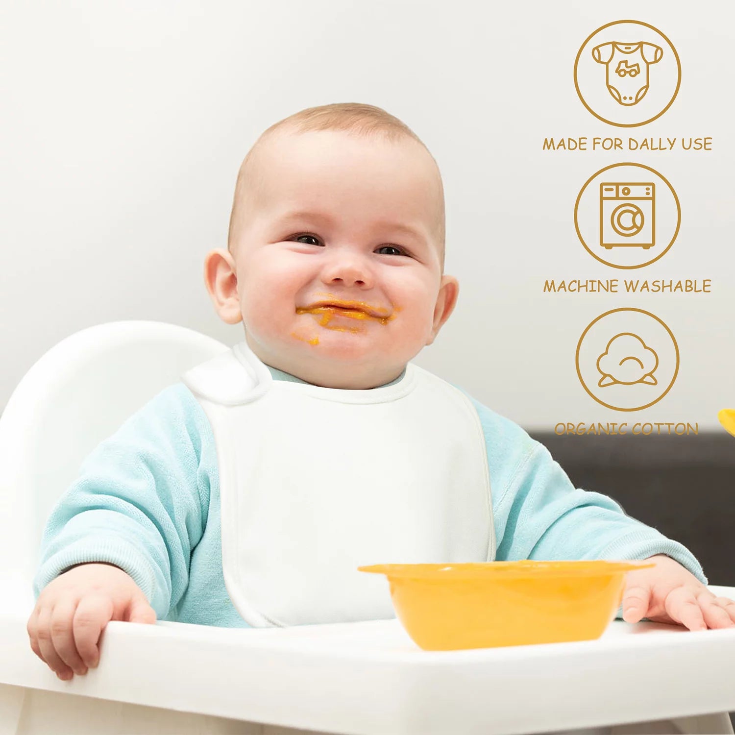 10 Pcs White Cotton Waterproof Baby Bibs J97331