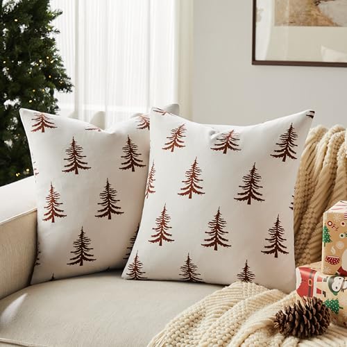 Cotton Christmas Pillow Covers Set of 2, 18x18 Inch Green O9898
