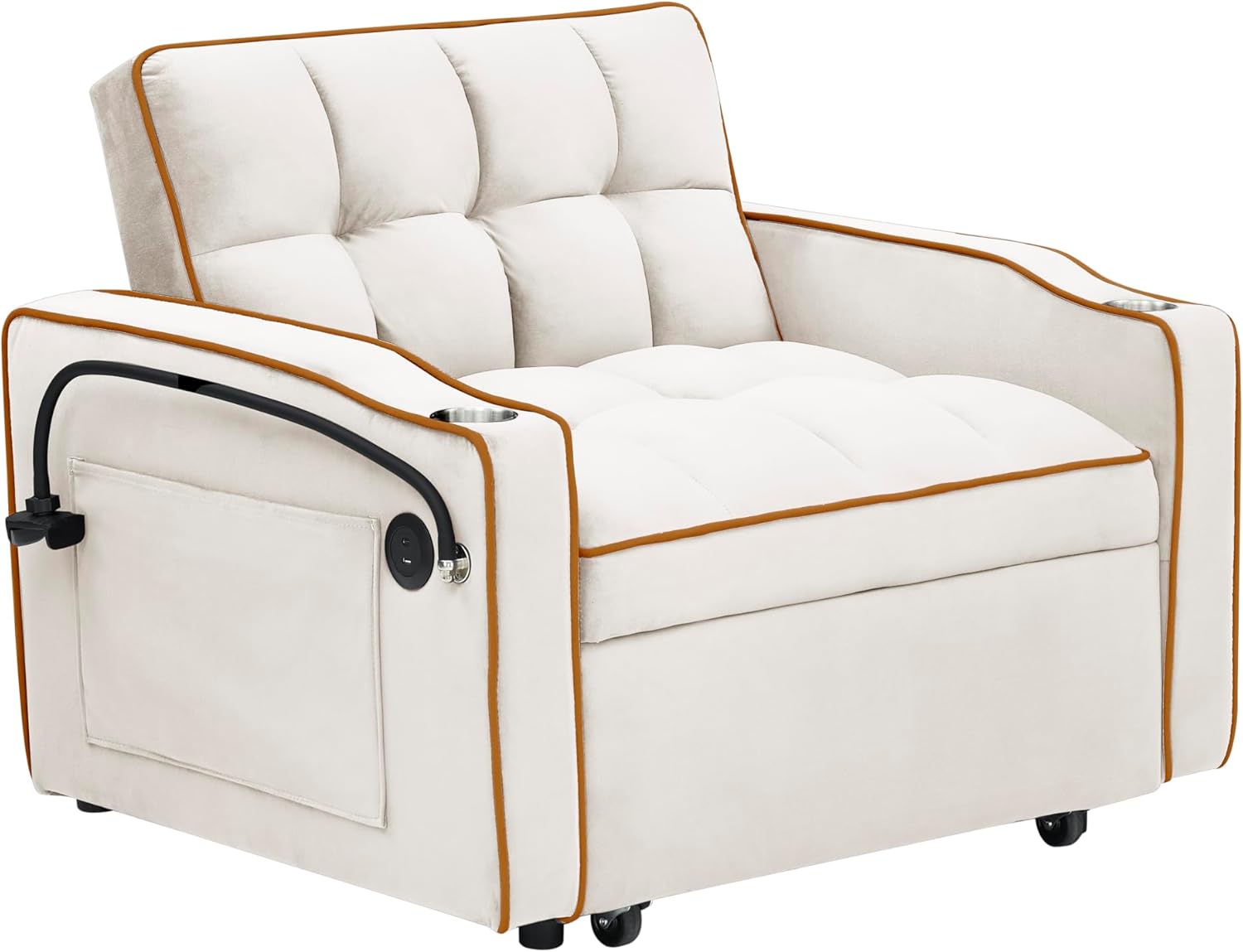Twin Size Pull Out Sofa Bed Chair, Velvet Convertible Sleeper Chair Bed S634