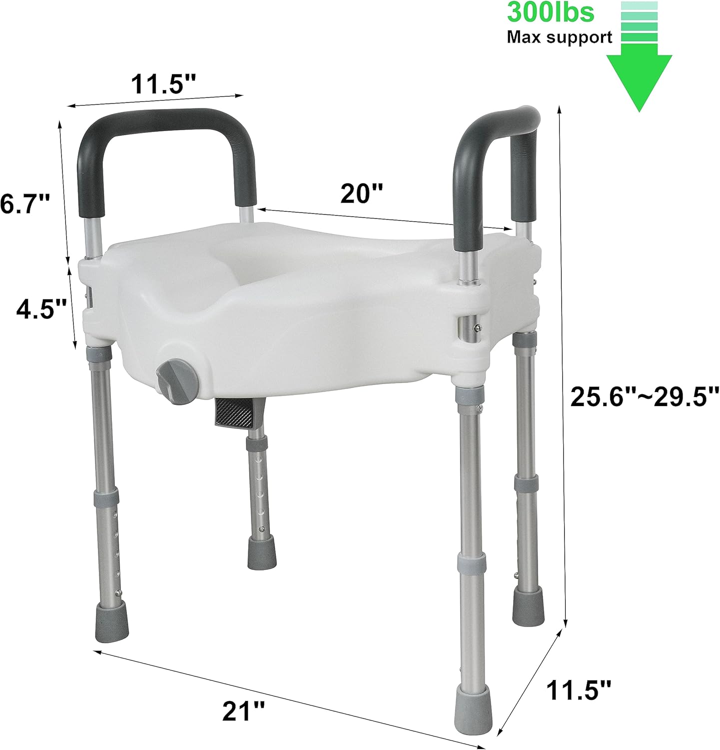 Raised Toilet Seat with Handle, Height Adjustable Legs S70587