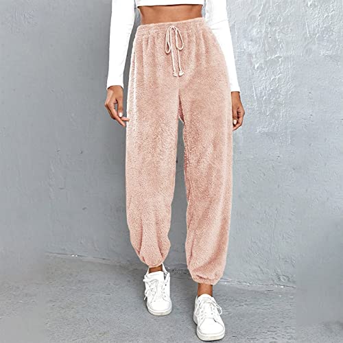 Fleece Drawstring Sherpa Wide Leg Pants with Pockets Y101