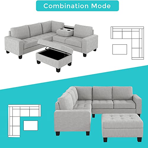 Light Grey L-Shape Sectional Sofa with Storage Ottoman E620530