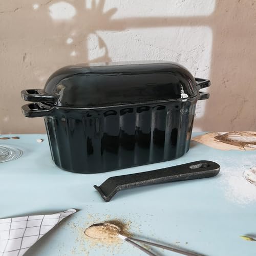 Black Enameled Cast Iron Bread Pan with Lid 4 Qt L2660