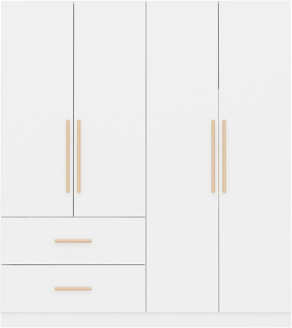 White 4-Door 2-Drawer Wood Wardrobe F87861