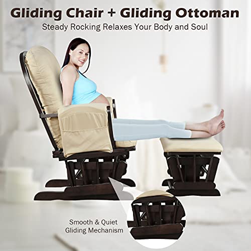 Beige Wood Glider and Ottoman Set F8961