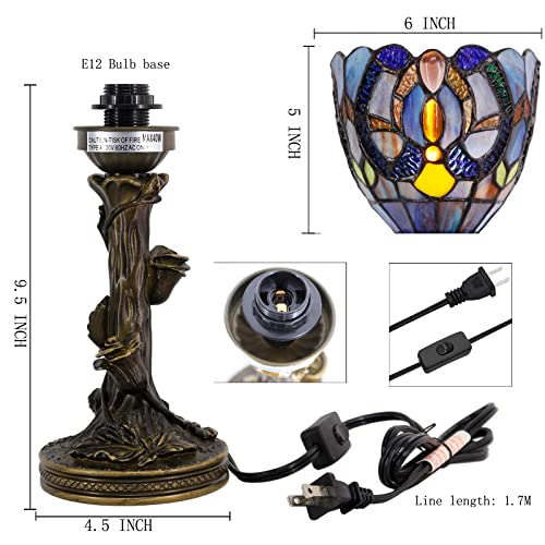 Mini Stained Glass Table Lamp Red Rose Bronze Resin Base X6870