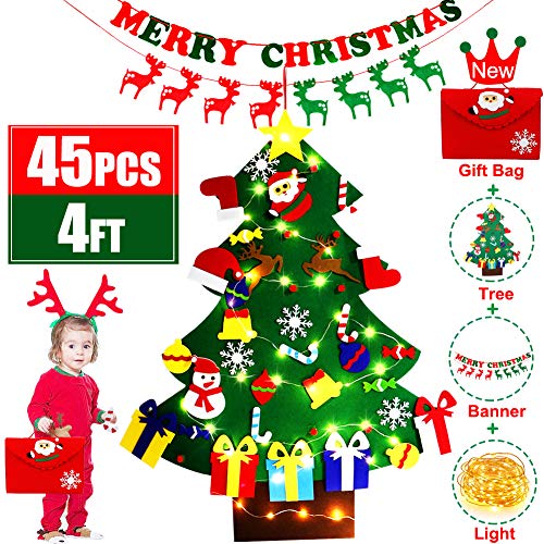 4ft DIY Felt Christmas Tree with Light 45pcs Detachable Ornaments Storage Bag X3742