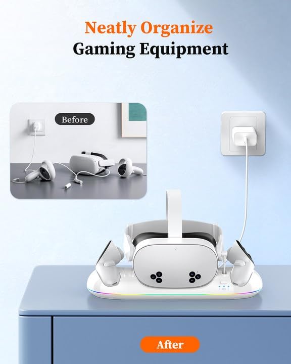 20W Magnetic Charging Station for VR Headset & Controllers with 2X2100mAh Batteries V439554