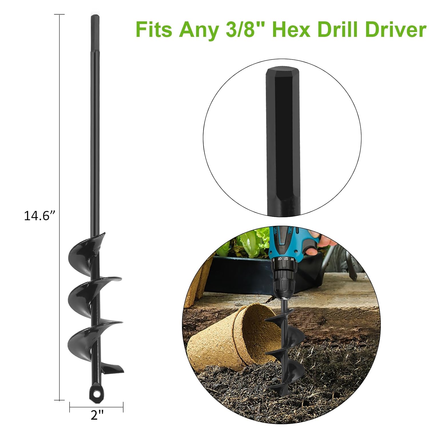 2 x 14.6 Inch Garden Auger Drill Bit A42496