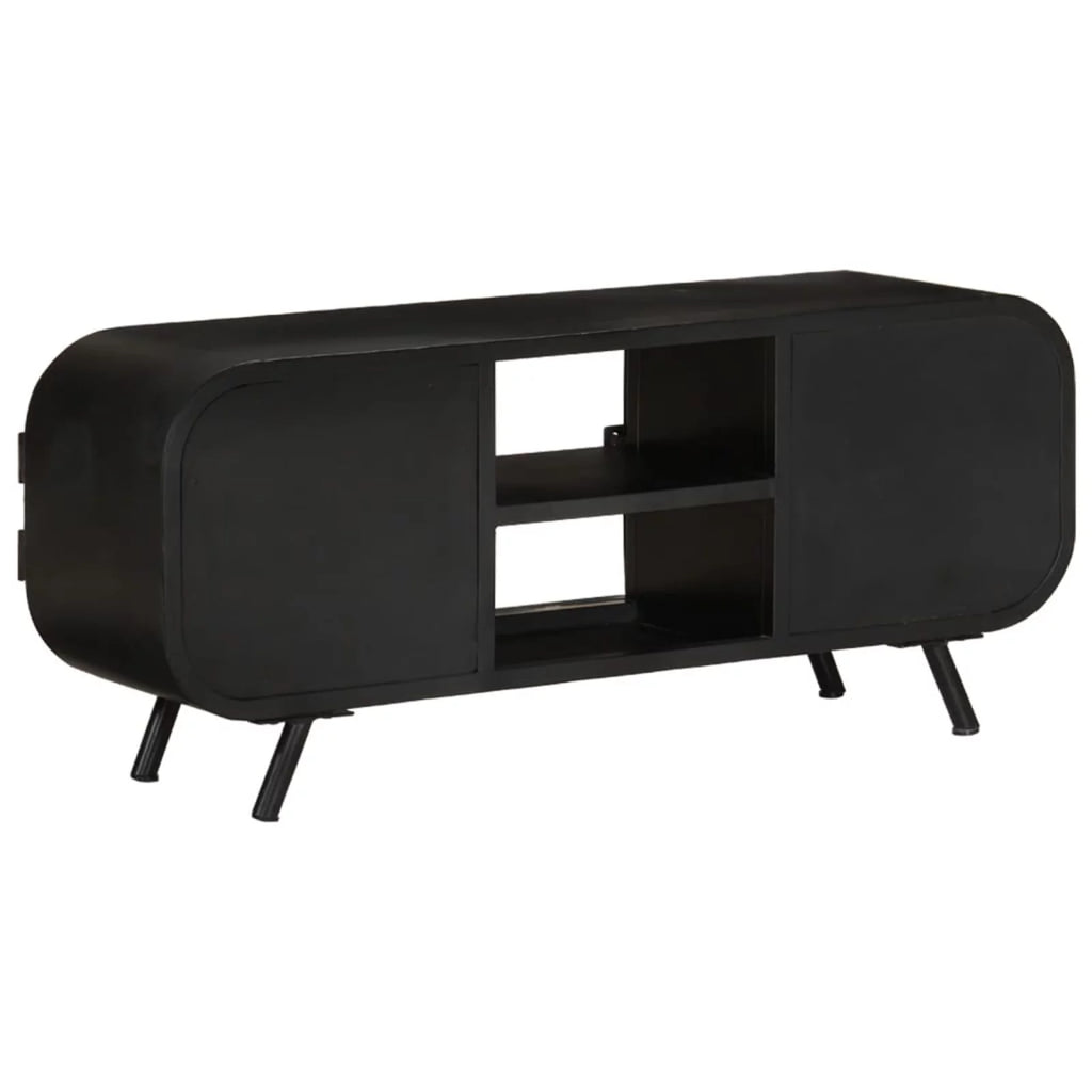 TV Stand with 2 Compartments and 2 Storage Shelves Rough Mango Wood Iron Legs E657