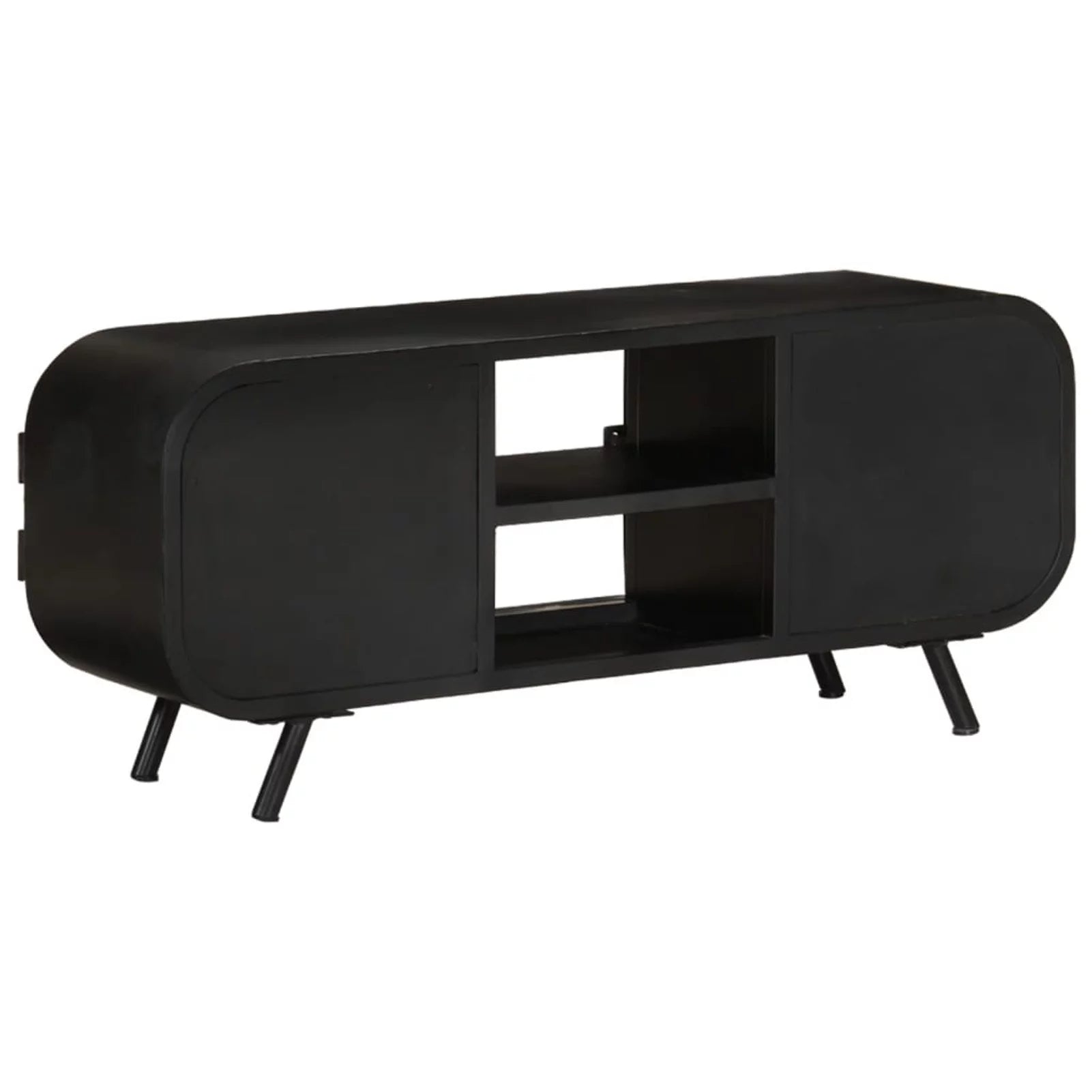 TV Stand with 2 Compartments and 2 Storage Shelves Rough Mango Wood Iron Legs E657