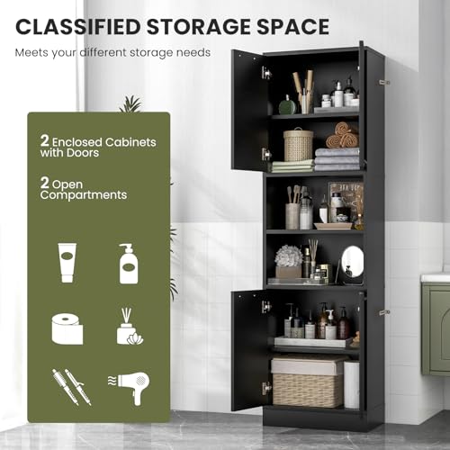 White 75" Tall Bathroom Storage Cabinet with 4 Doors & 2 Open Shelves L44597