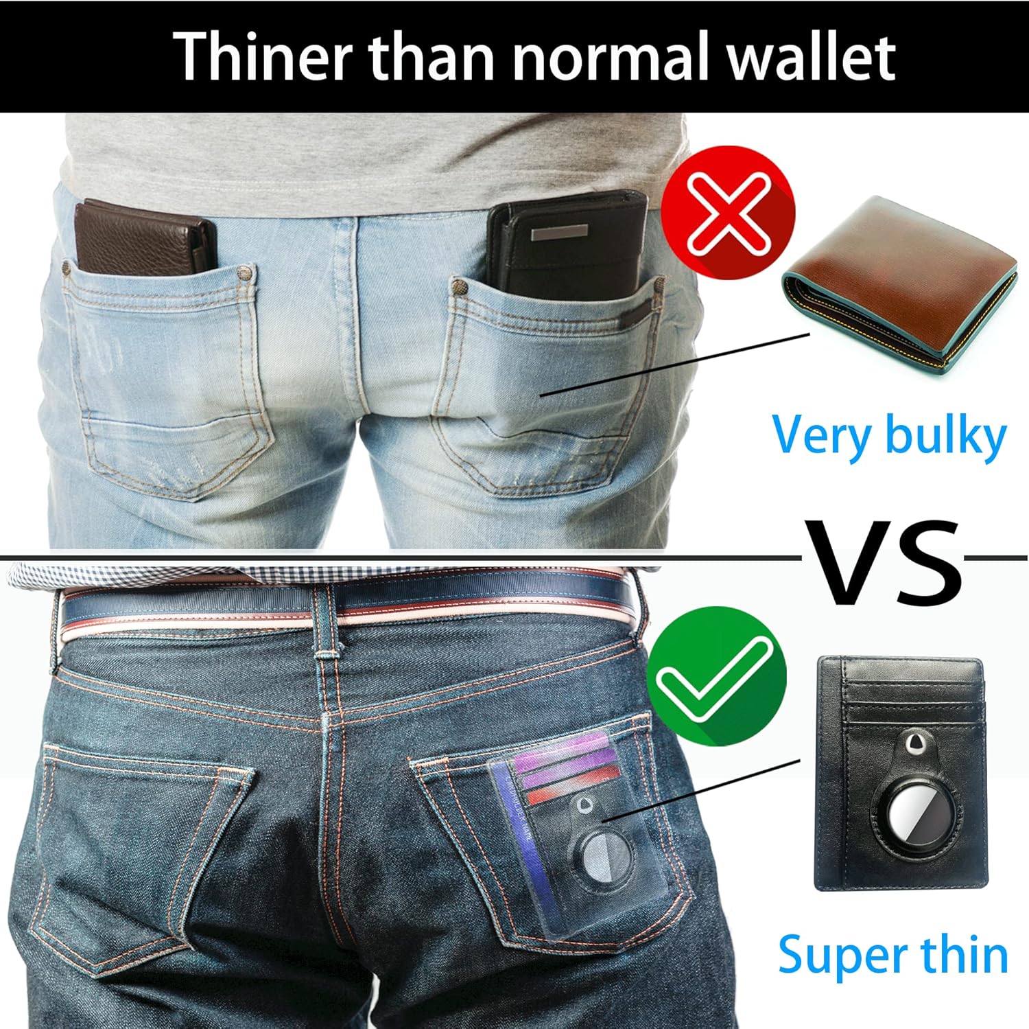 Black Leather Slim Card Holder Wallet with Keychain (2 Pack) N140483