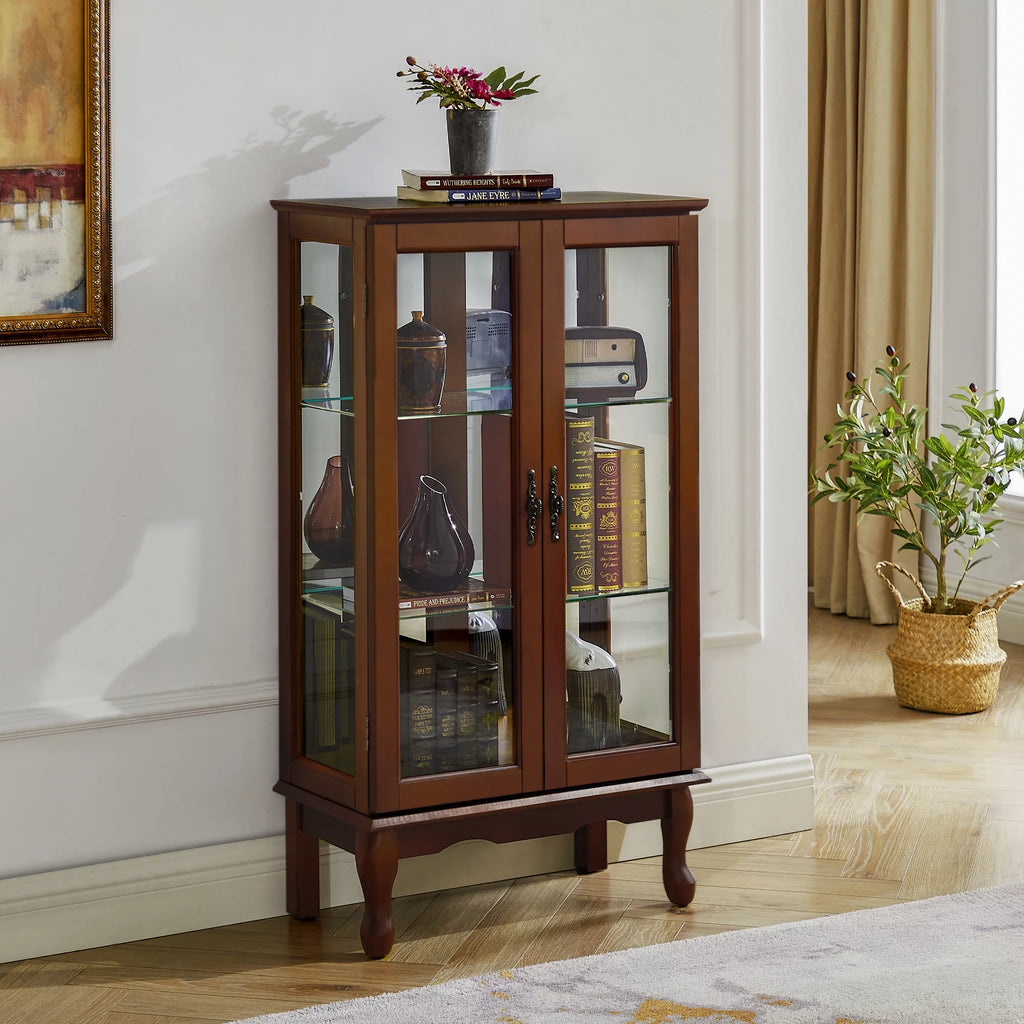 Walnut 3 Shelf Tempered Glass Curio Cabinet M660