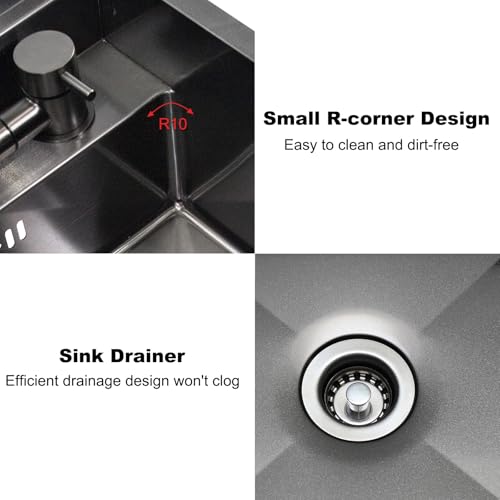 Black 17.32×14.17×7.87 Inch Single Bowl Kitchen Sink with Faucet and Stainless Steel Cover Plate U739