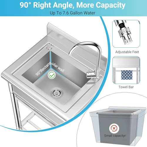 26 Inch 304 Stainless Steel Free Standing Utility Sink with Pull-out Faucet M91323