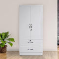 White 2-Door Wardrobe Armoire with 2-Drawers O765689