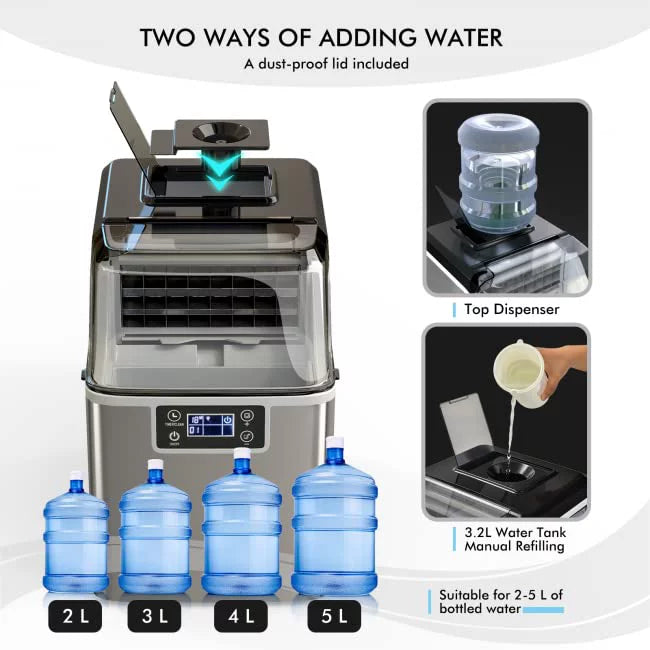 Compact Ice Maker Machine, 45 Lbs/24H, 24 Pcs/13 Mins, Self-Cleaning V3595