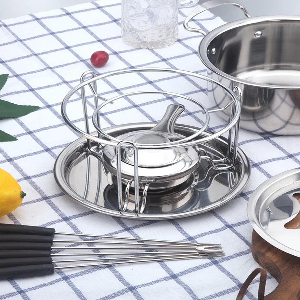 10-Piece Set Stainless Steel Chocolate Melting Pot Cheese Fondue Set G352906