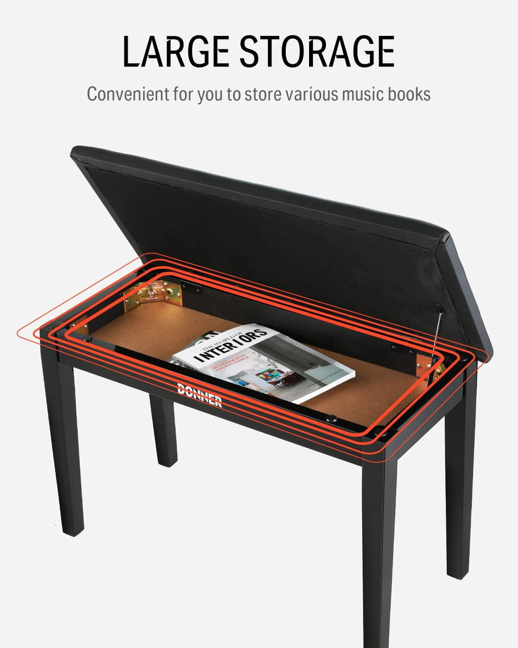 Black Solid Wooden Piano Bench with Storage Q44279