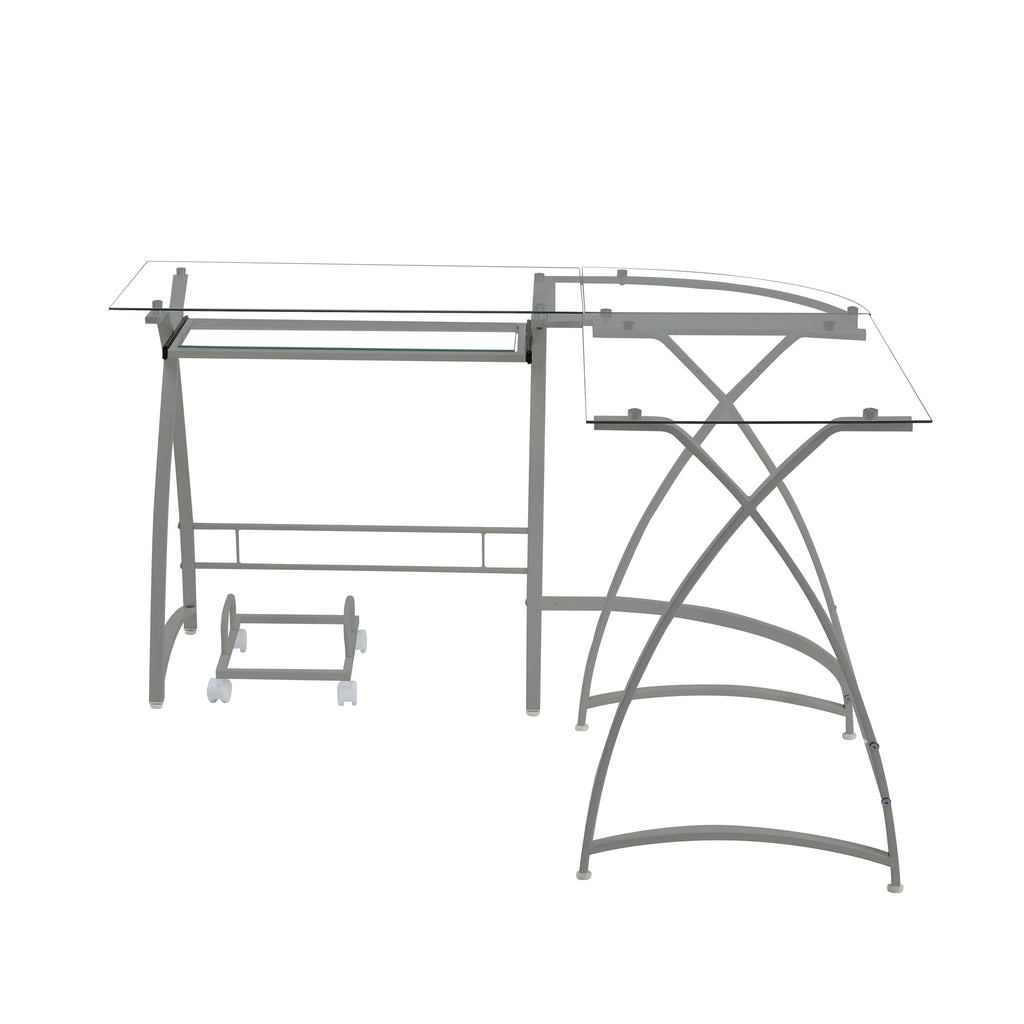 Clear Glass L-Shaped Corner Computer Desk with Keyboard Panel C68942