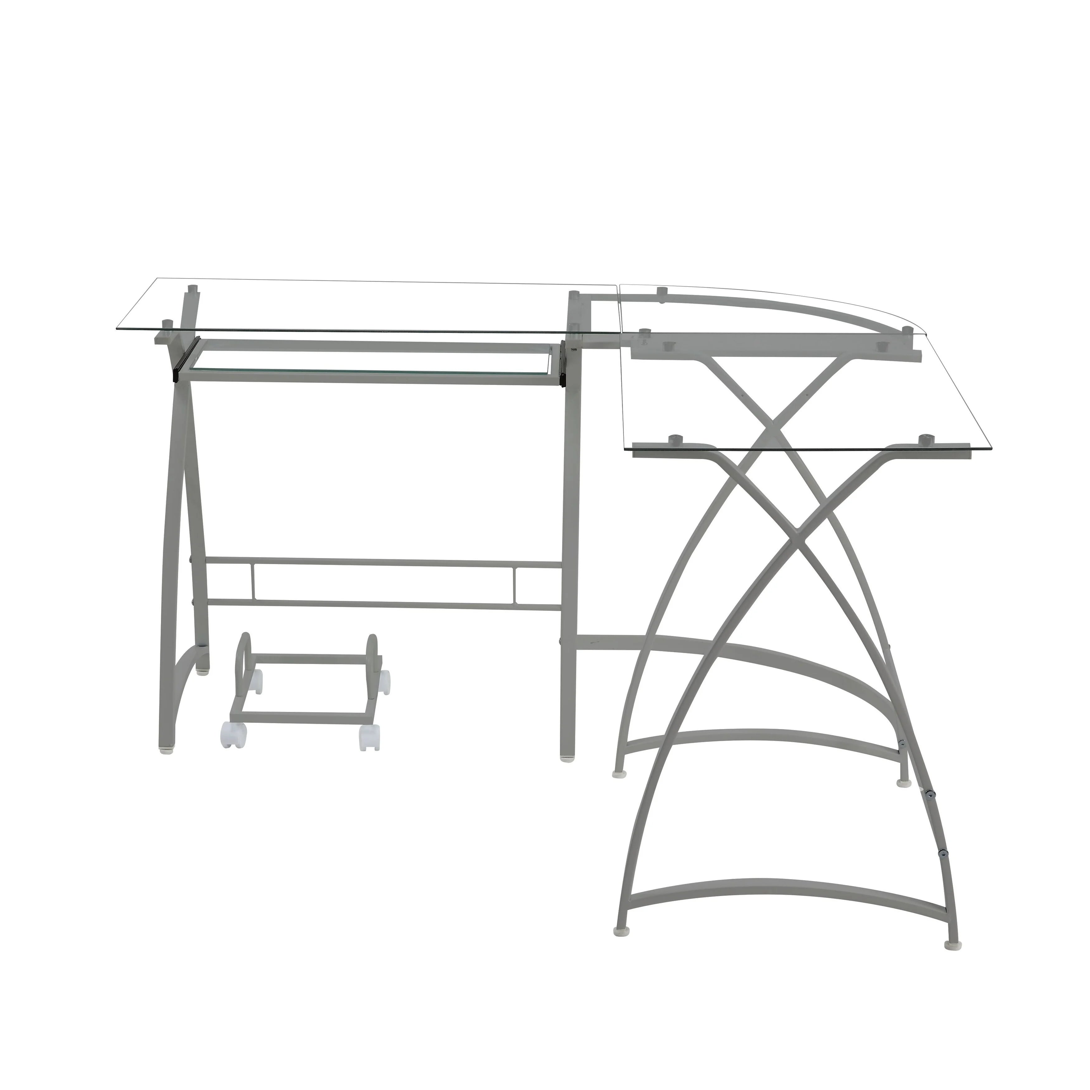 Clear Glass L-Shaped Corner Computer Desk with Keyboard Panel C68942