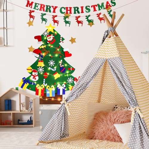4ft DIY Felt Christmas Tree with Light 45pcs Detachable Ornaments Storage Bag X3742