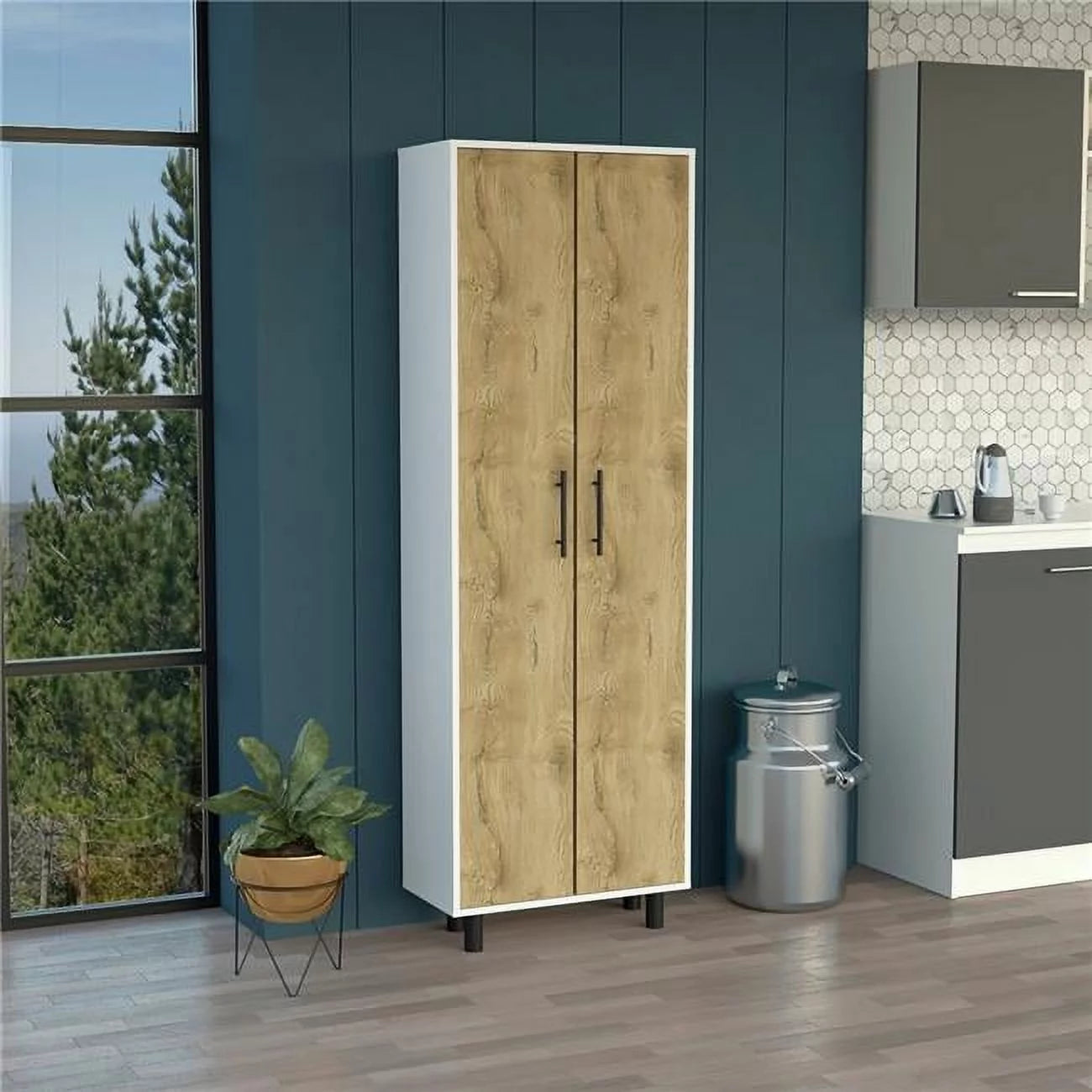 White Wall Mounted Cabinet with Broom Hangers K567