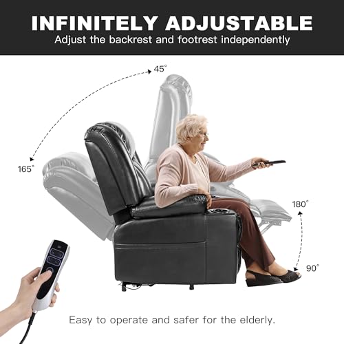 Black Leather Power Lift Recliner with Heat and Massage K149