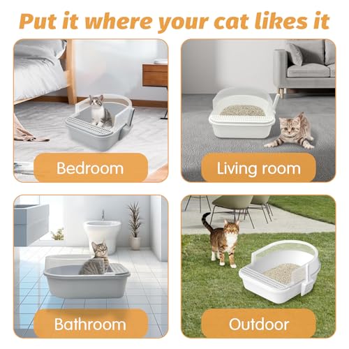 Large Sifting Cat Litter Box with High Sides and Scoop (Grey) U331165