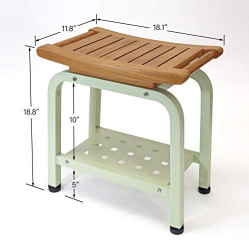 Teak & Aluminum Shower Bench with Storage Shelf I874