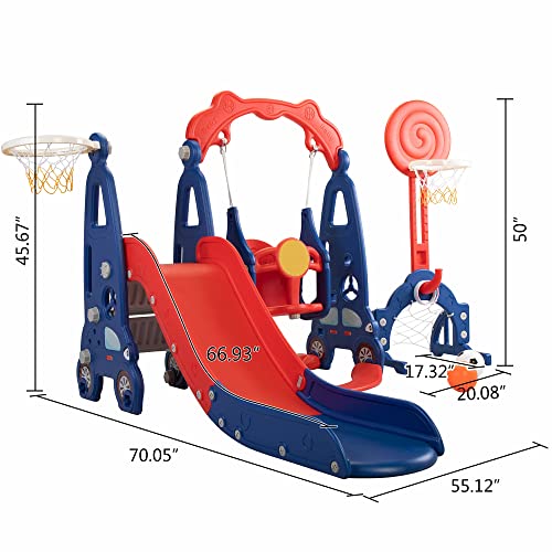 5 in 1 Toddler Slide and Swing Set with Basketball Hoop, Football Gate Q412838