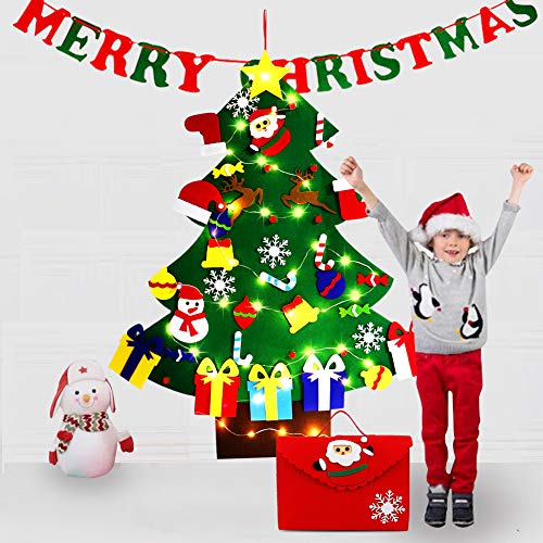 4ft DIY Felt Christmas Tree with Light 45pcs Detachable Ornaments Storage Bag X3742