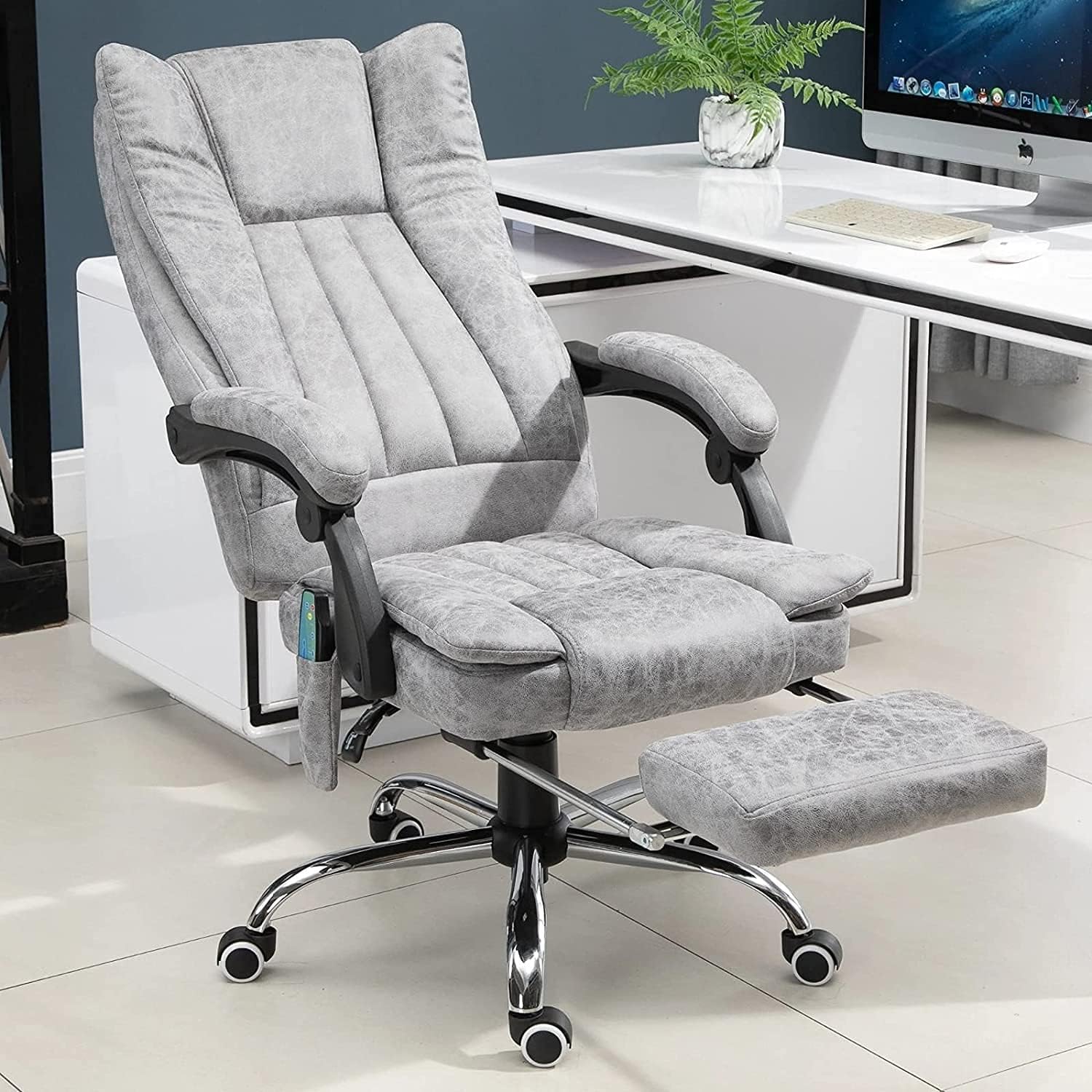Gray Heated Massage Electric Vibration Reclining Swivel Chair with Pedals Adjustable Back Ergonomic Zero-Gravity Chair J2339