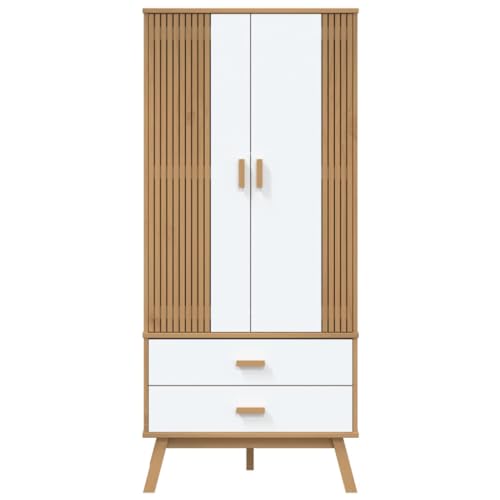 Solid Wood Wardrobe Armoire Closet with 2 Drawers, Gray and Brown 30.1"x20.9"x67.7" U815512