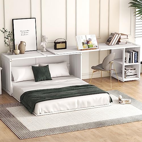 Grey Queen Size Murphy Bed with Storage Shelves Q9436