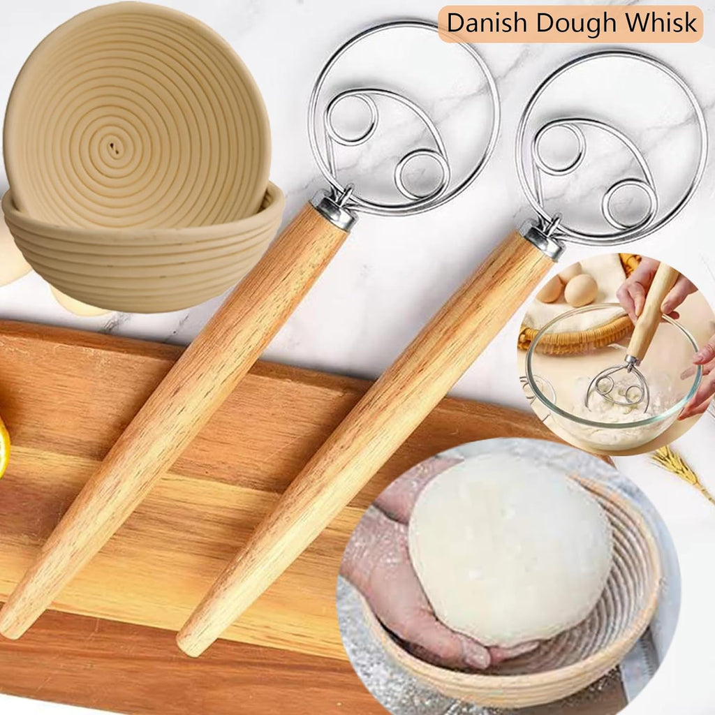 16PCS Bread Proofing Basket Kit with Linen Liner, Dough Scraper, Bread Lame H7568