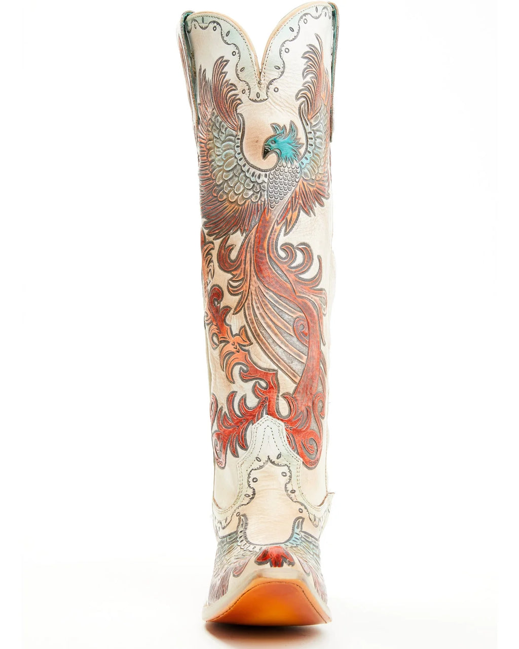 White Hand Tooled And Painted Tall Western Boot Snip Toe U495523