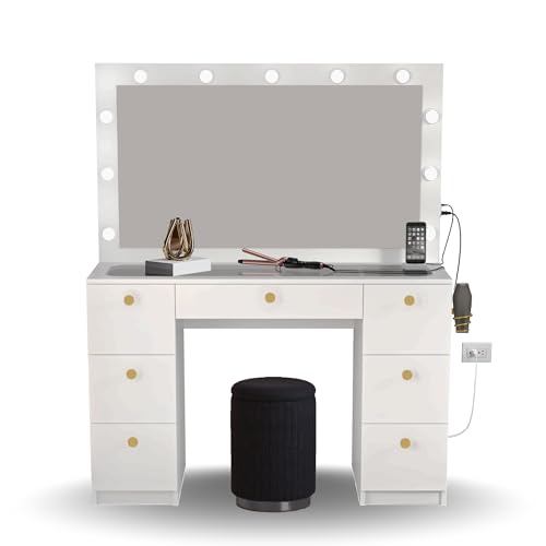 Black 7 Drawer Makeup Vanity Desk with Lights R8453