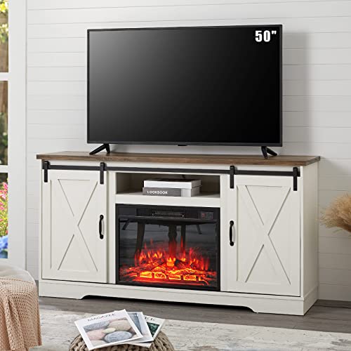 Fireplace TV Stand with Sliding Barn Door C55571