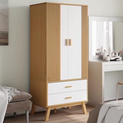Solid Wood Wardrobe Armoire Closet with 2 Drawers, Gray and Brown 30.1"x20.9"x67.7" U815512