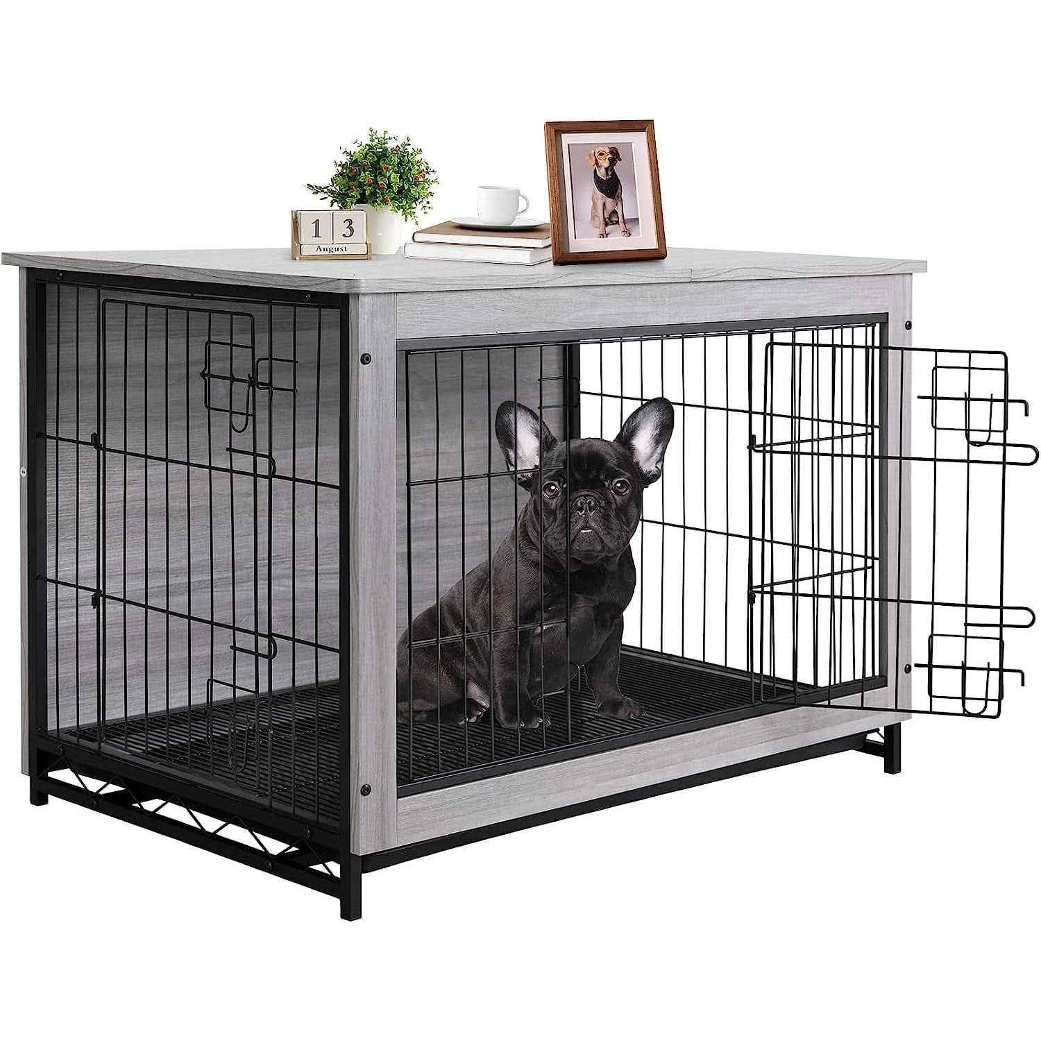 Wooden End Table Dog Crate A854