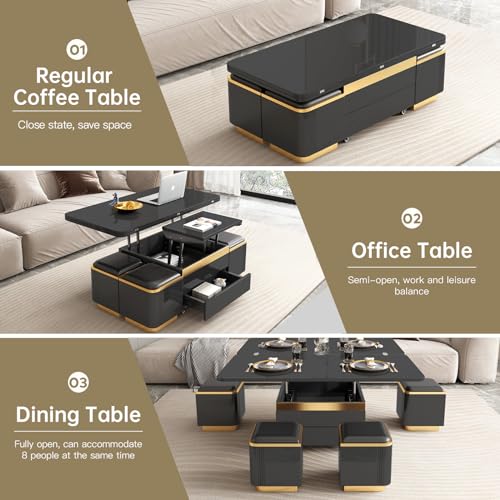 Black Lift Top Coffee Table with 4 Stools U19675