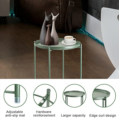 Green Round Metal Tray Side Table Z9346