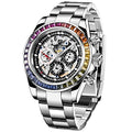 Skeleton Automatic Watch, Diamond Bezel Stainless Steel 100M Waterproof Self Winding Wrist Watch G7528