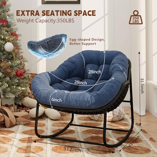 Beige Oversized Wicker Rocking Chair with Cushion N895302