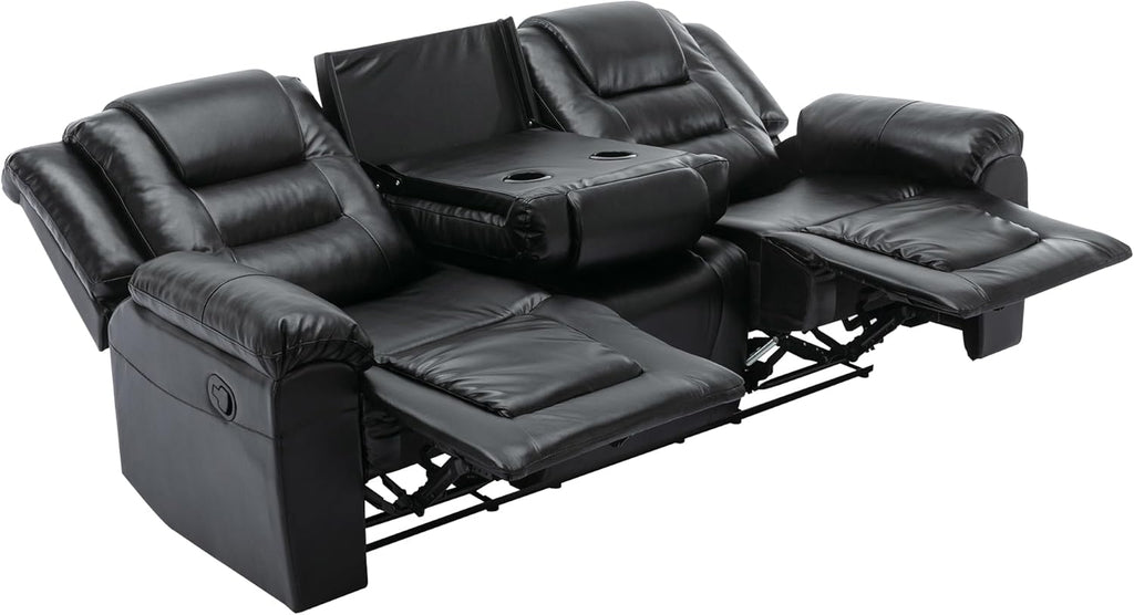 3 Seater Manual Reclining Leather Sofa with Center Console N35640