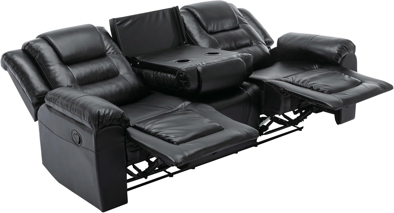 3 Seater Manual Reclining Leather Sofa with Center Console N35640